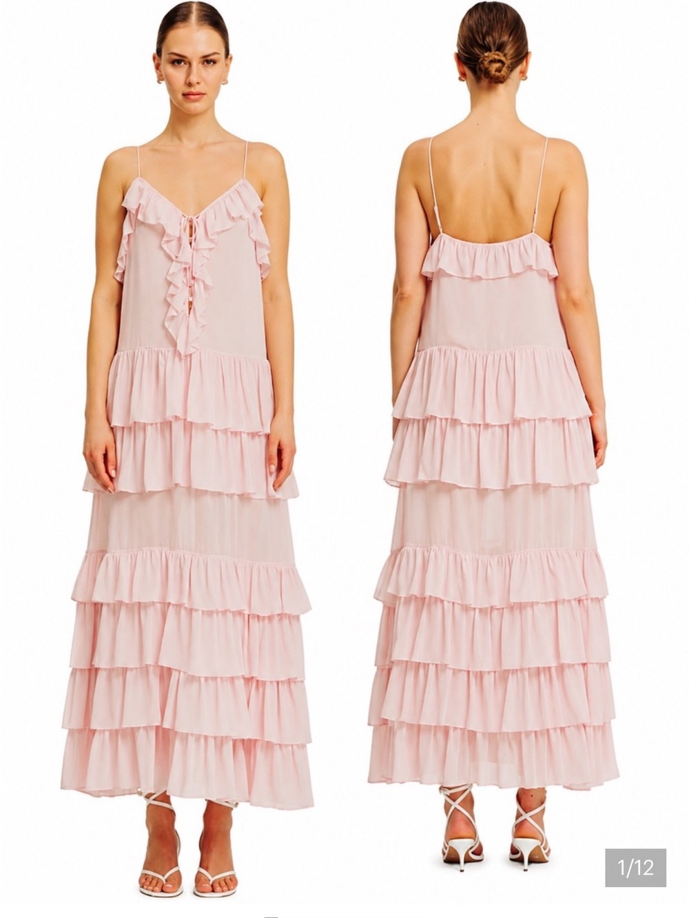 TORN by Ronny Kobo Pink Tiered Ruffle Maxi Dress NWT Small